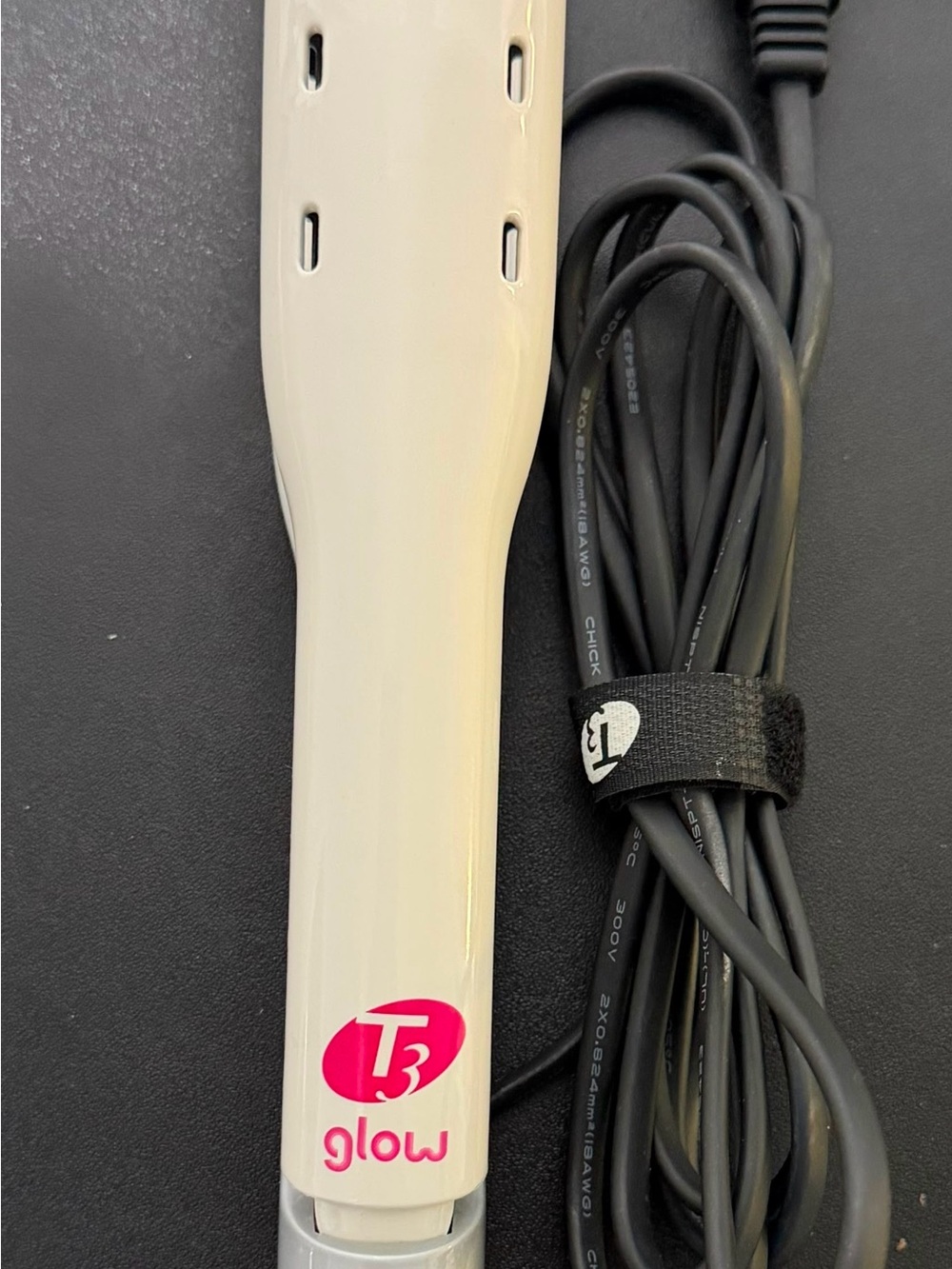 T3 White Hair Straightening Tool with Pink Logo